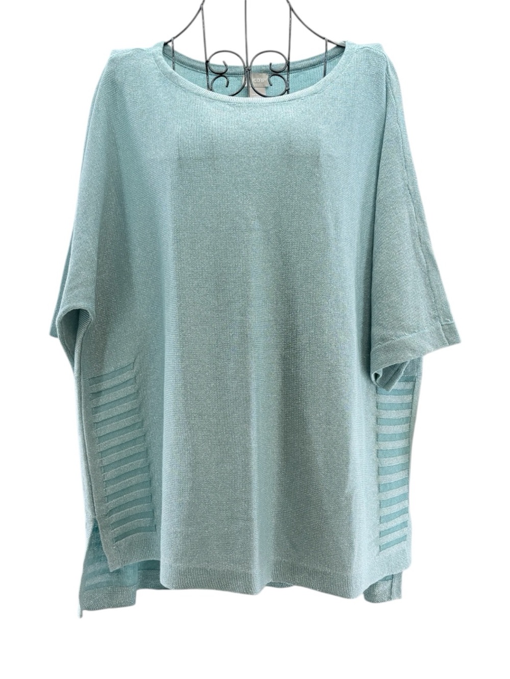 NEW Chico's Aqua Reef Boxy Shimmer 3/4 Sleeve Knit Pullover Sweater Size 2